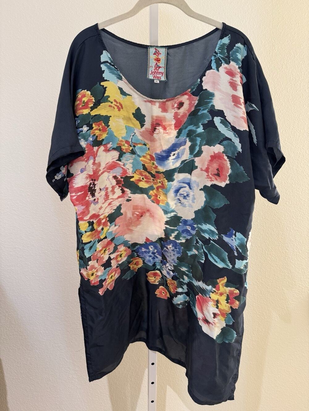Johnny Was Baykal long side slit silk top sz XL